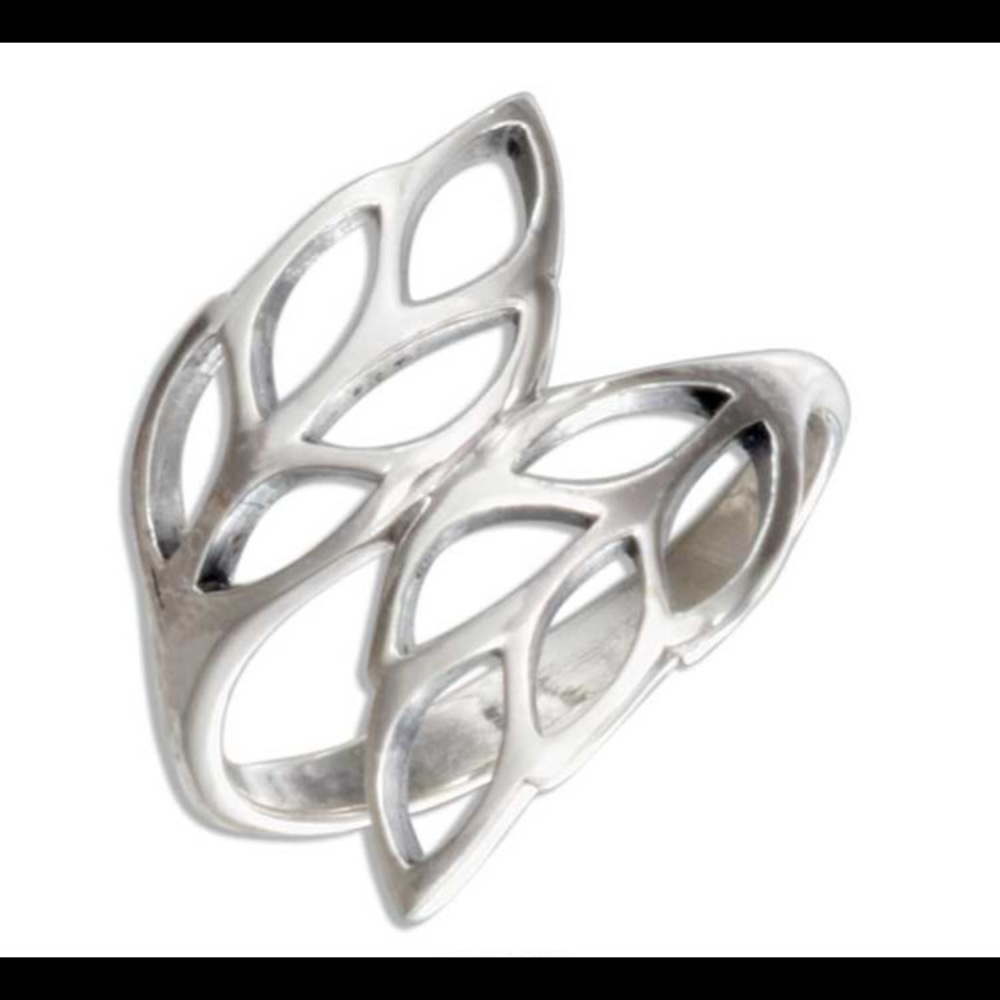 925 Sterling Silver Crossover Leaf Ring Size 5 3/4